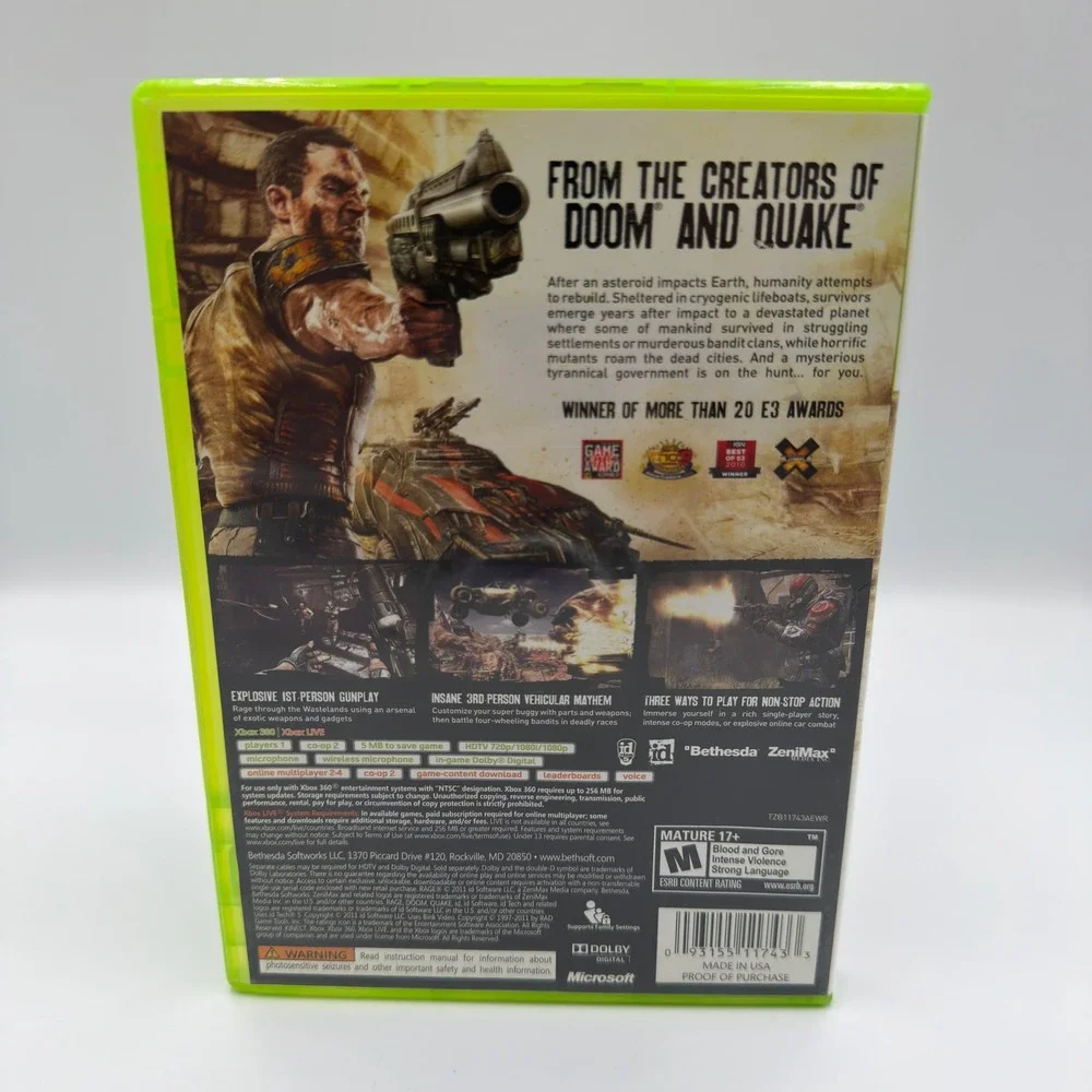 Rage Anarchy Edition Xbox 360 id Software Bethesda 3-Disc Set with Manual